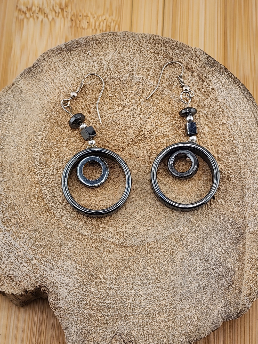 Silver-Tone Double Circle Drop Earrings 0525
